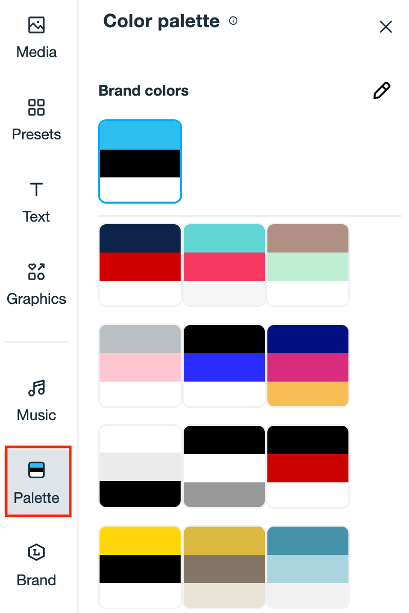 How do I select a color palette for my video in the Create editor