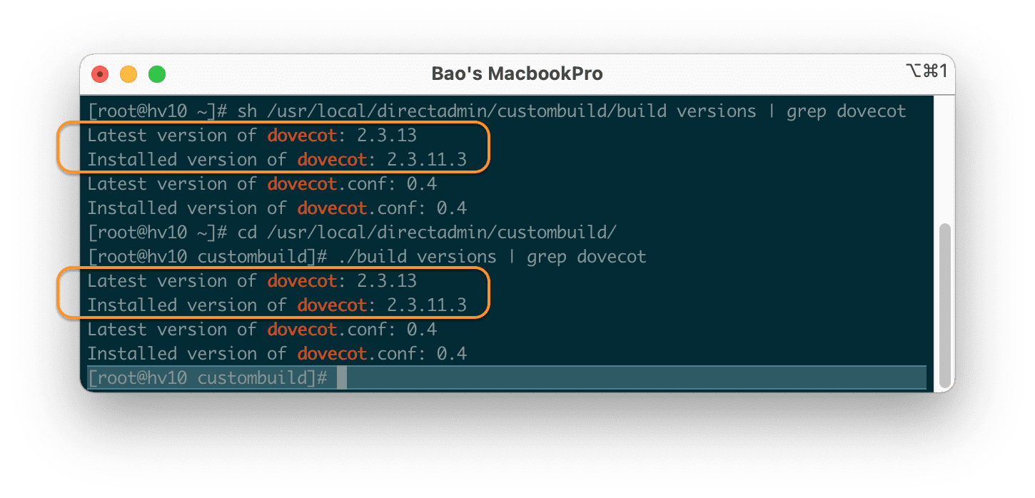 Cập nhật Dovecot trên DirectAdmin với CustomBuild 2.0 VINASTAR