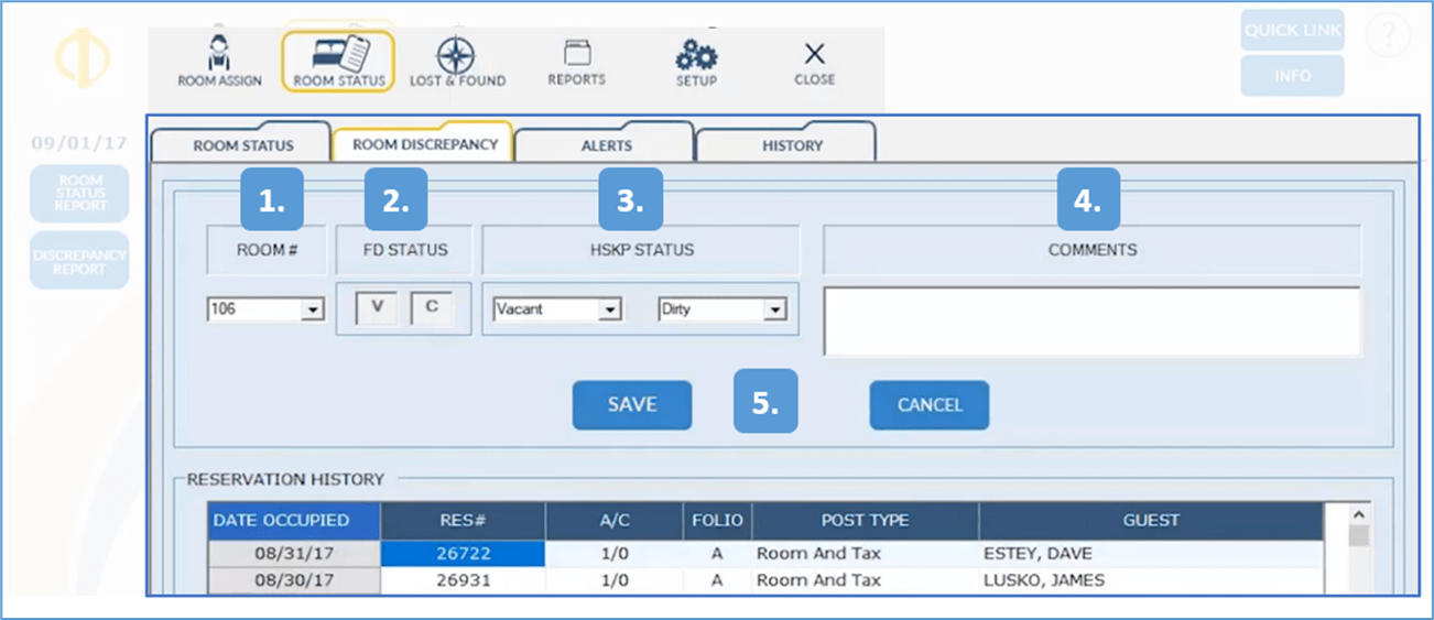 Report a Room Status Discrepancy (Desktop)
