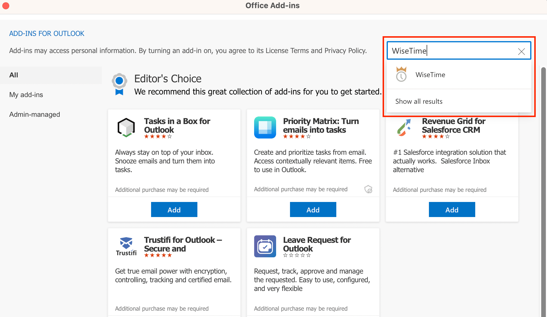 Installing the addin via the Microsoft App Store WiseTime