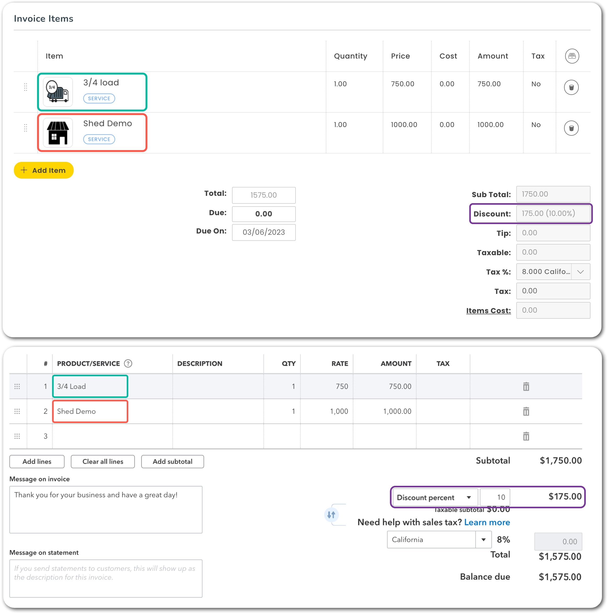 How discounts are reflected in QuickBooks Online Workiz