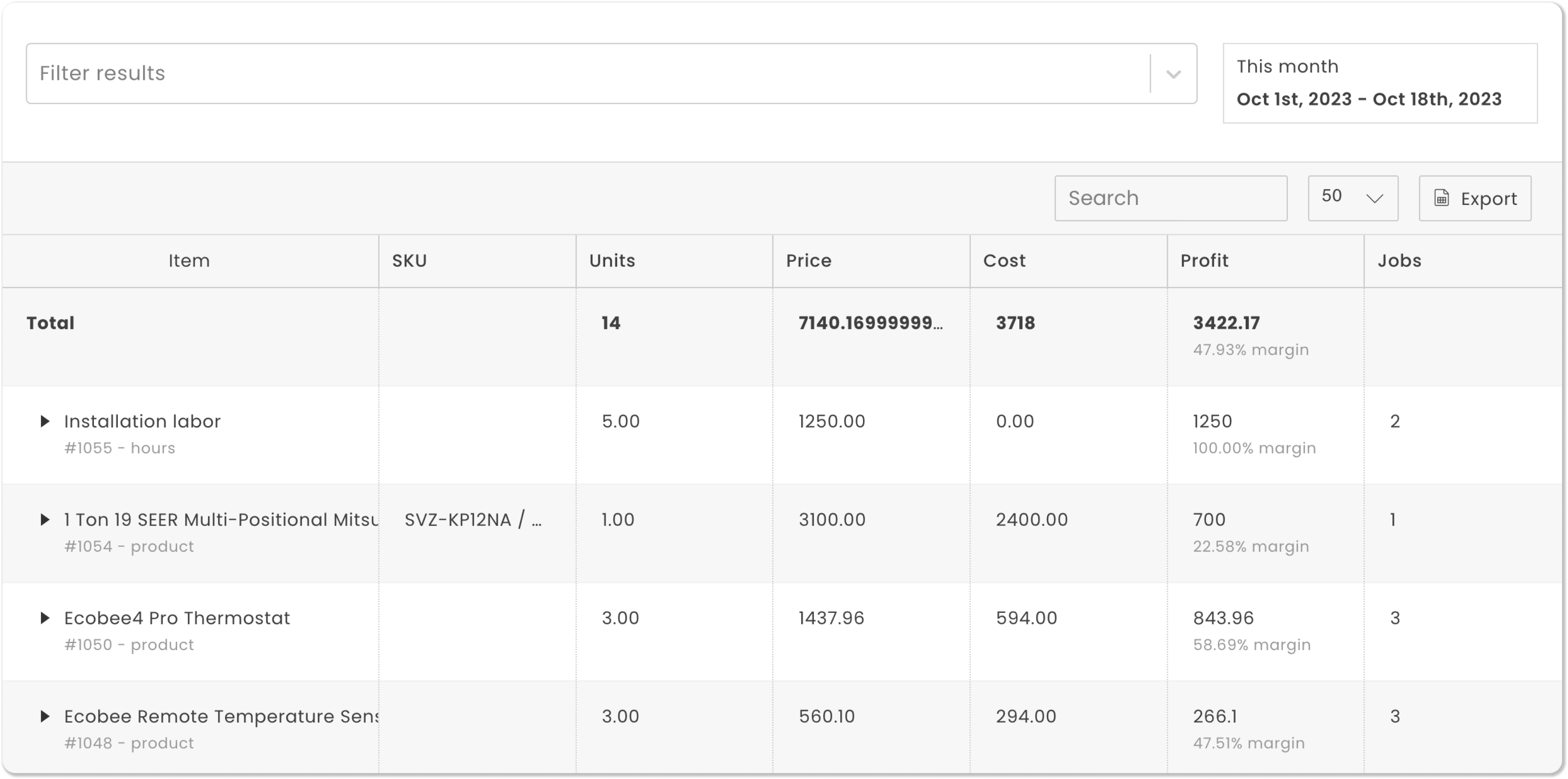 Tracking item usage with the Items and Services report Workiz