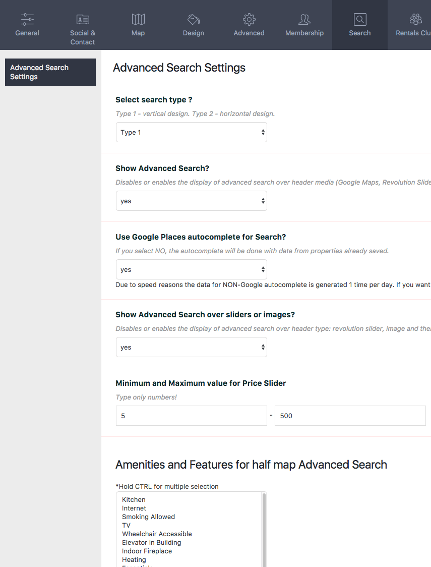 Advanced Search Settings Theme Options. Enable Google Places in