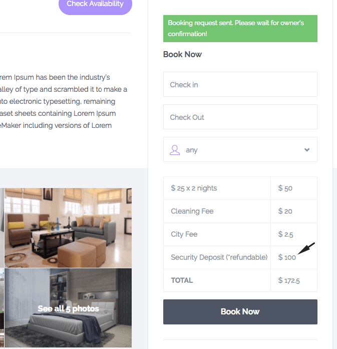 Booking Price Understand Security Deposit Fee WP Rentals Help