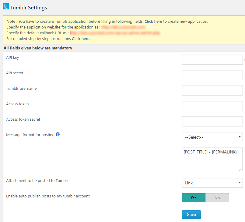 Tumblr Settings XYZScripts Help