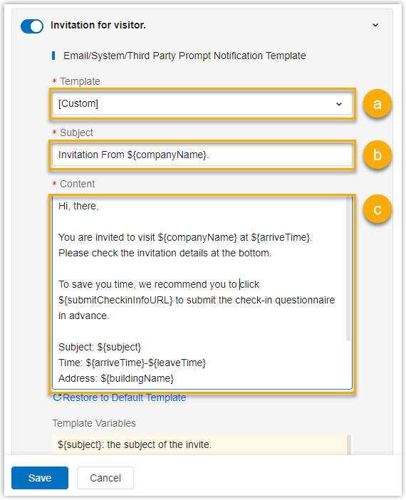 Customize Visit Notification Template Yeastar Workplace Help