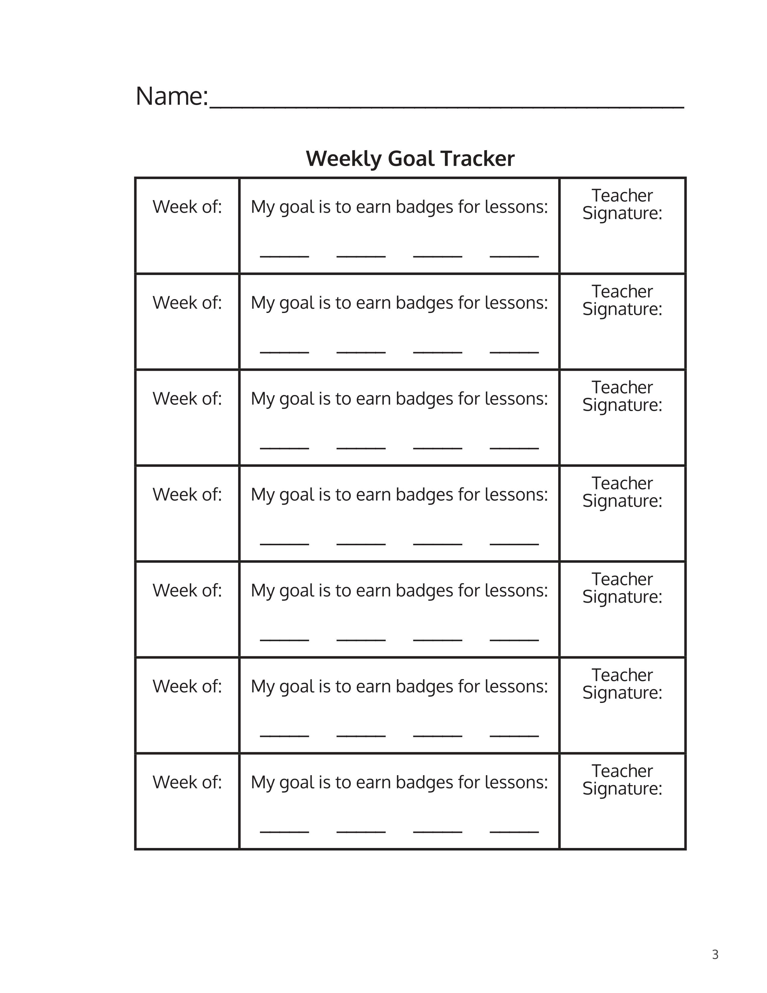 Printed Goal Tracker Zearn