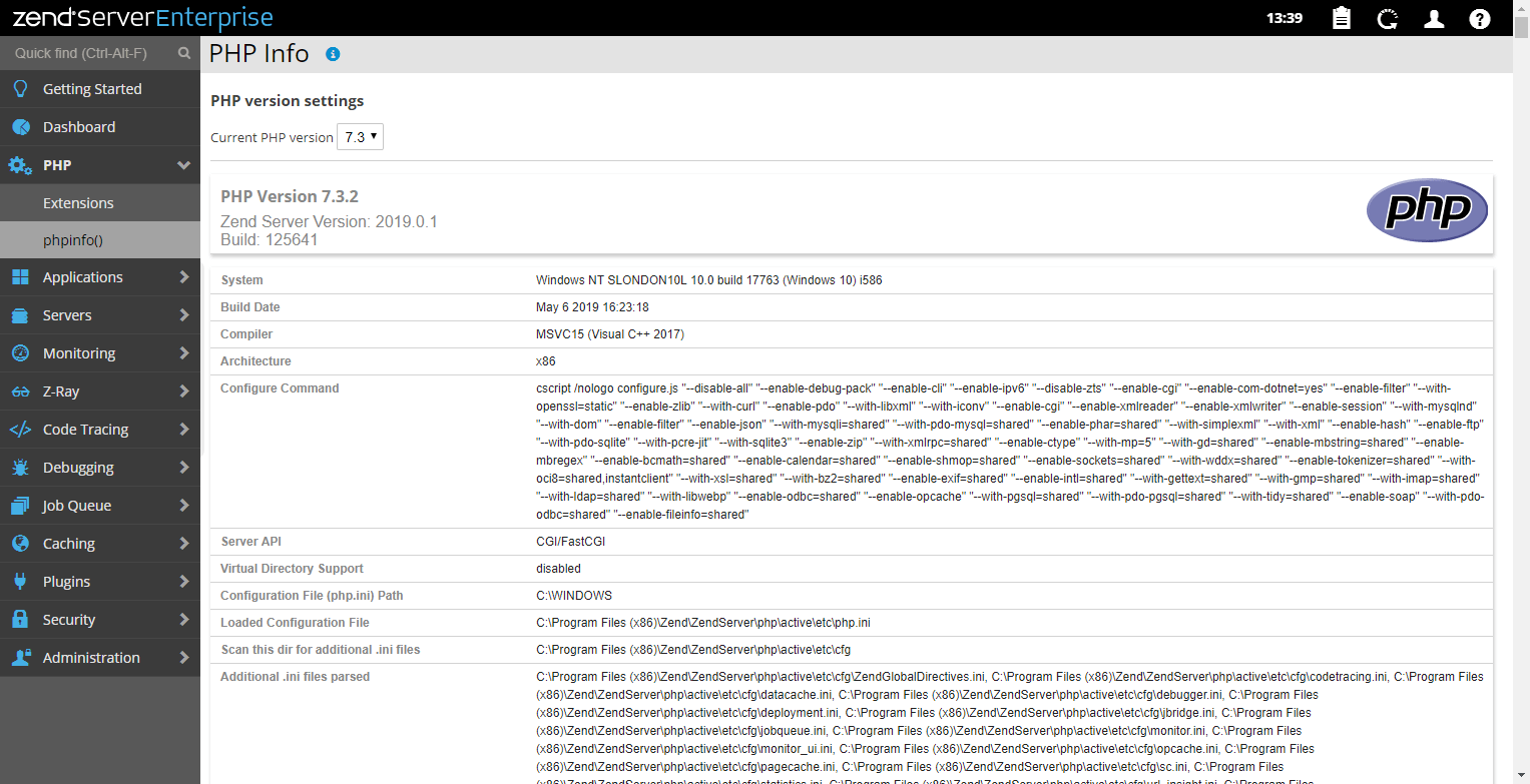 Zend Server PHP version switch