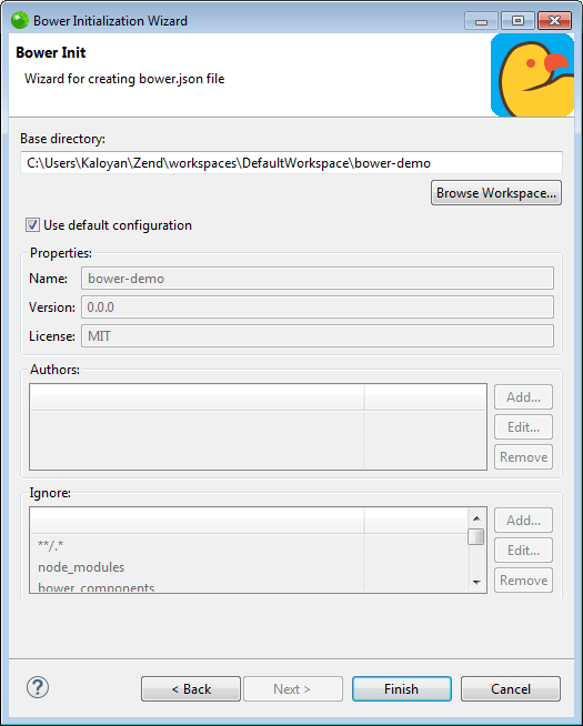 Installing Dependencies with Bower Zend Studio 13.6
