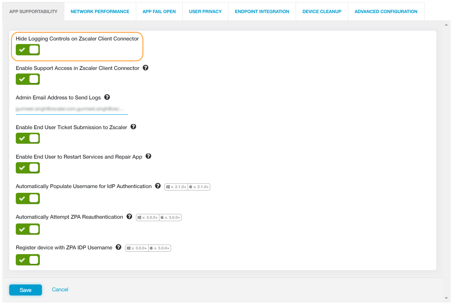 Configuring User Access to Logging Controls for Zscaler Client