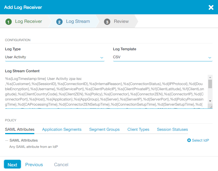 Configuring a Log Receiver Zscaler