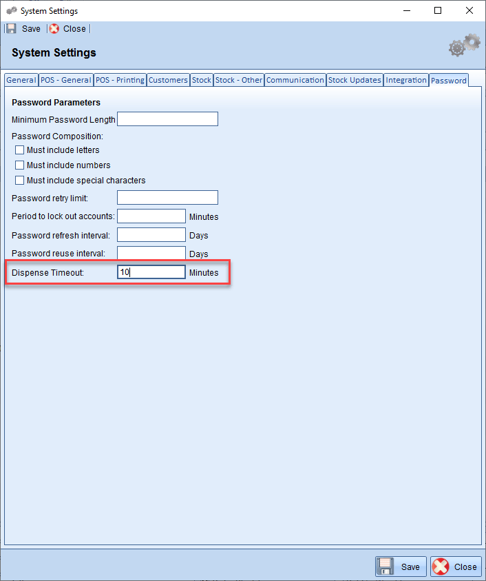 Dispense Timeout/Log Off Z Software