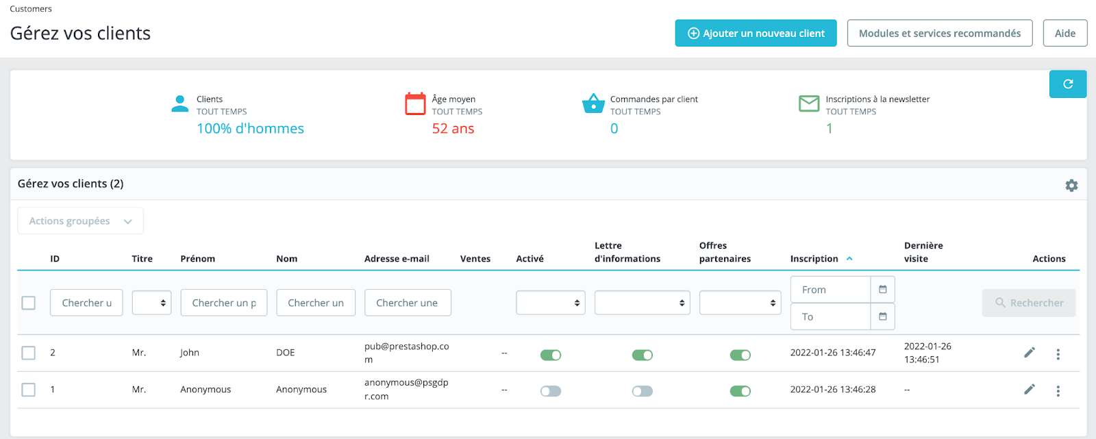 Agir sur un compte client Centre d’aide