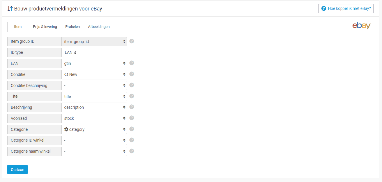 Meerdere beleid profielen instellen voor een eBay API Channable
