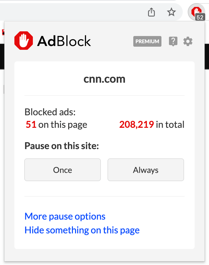 How do I hide or show the number of blocked ads on the AdBlock icon and