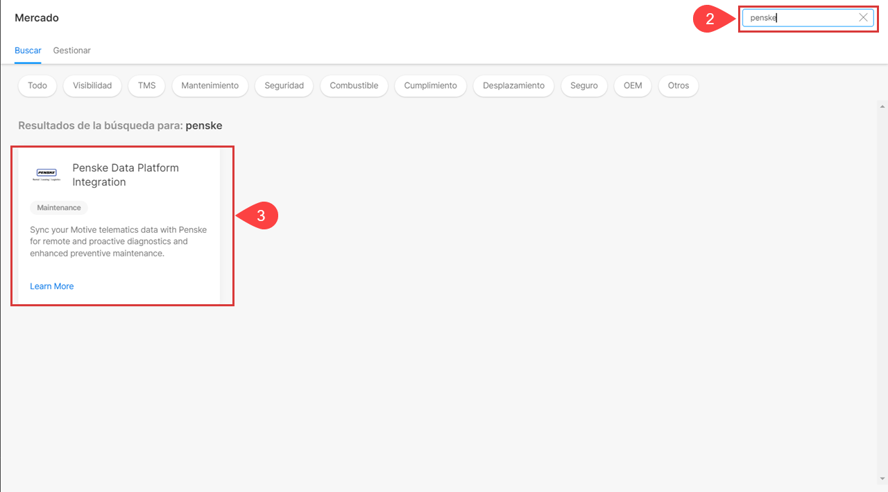 Integración de Penske con el Panel de Flota de Motive Motive Centro