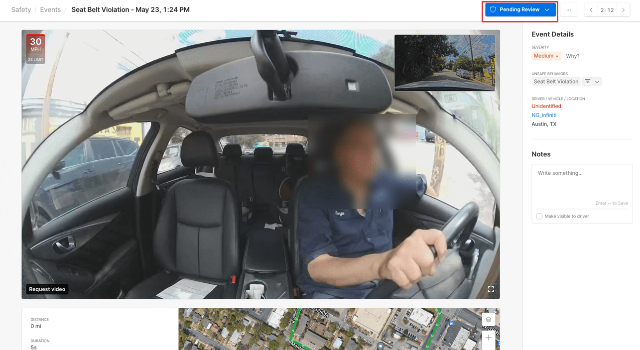 How to view a Seat Belt Violation Event on the Fleet Dashboard Motive