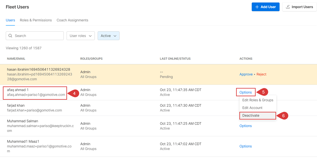 How to deactivate a Fleet User account Motive Help Center