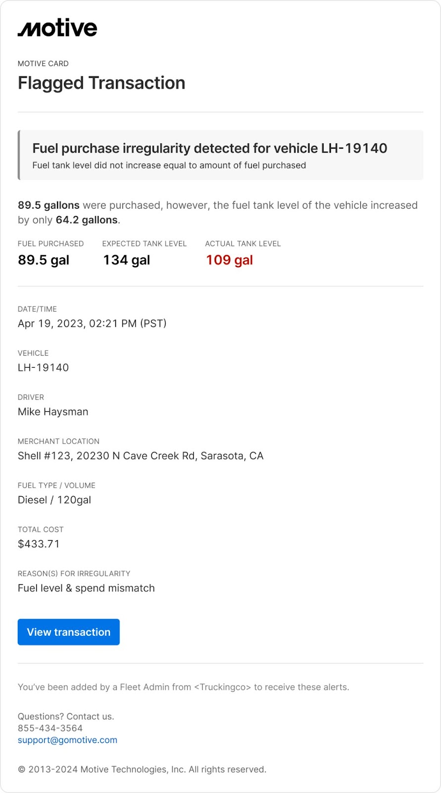 What is Fuel level & spend mismatch? Motive Help Center