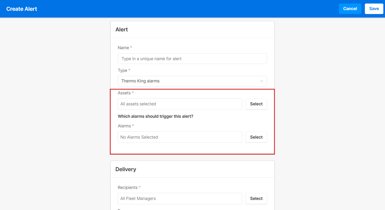 How to create ThermoKing alarm alerts Motive Help Center