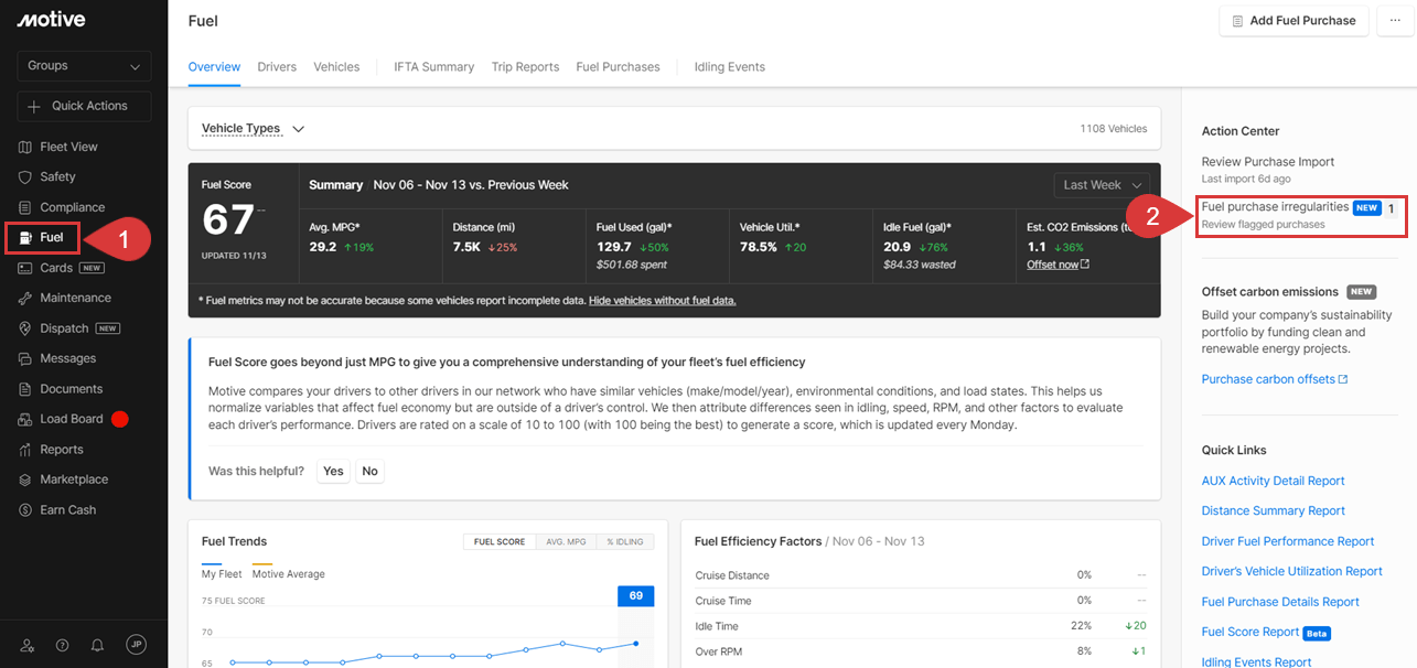 How to settle Fuel Purchase Irregularity Motive Help Center