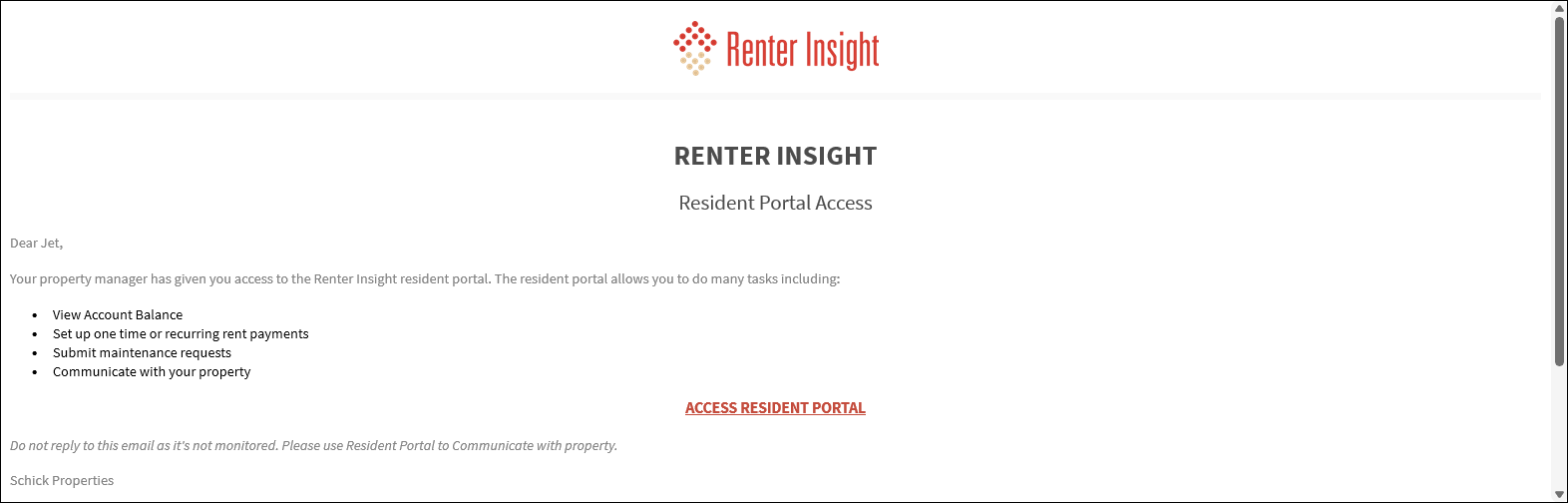 Add or delete resident portal access.