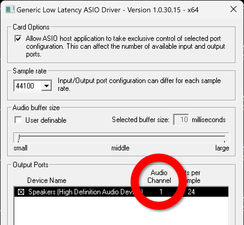 Generic Lower Latency ASIO Driver audio output in mono or on the left