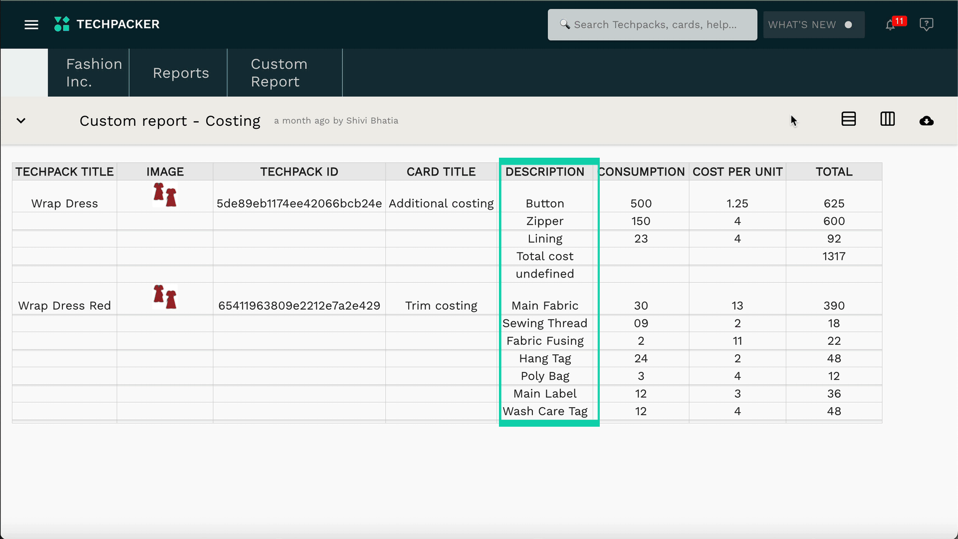 How to generate a custom section report Techpacker