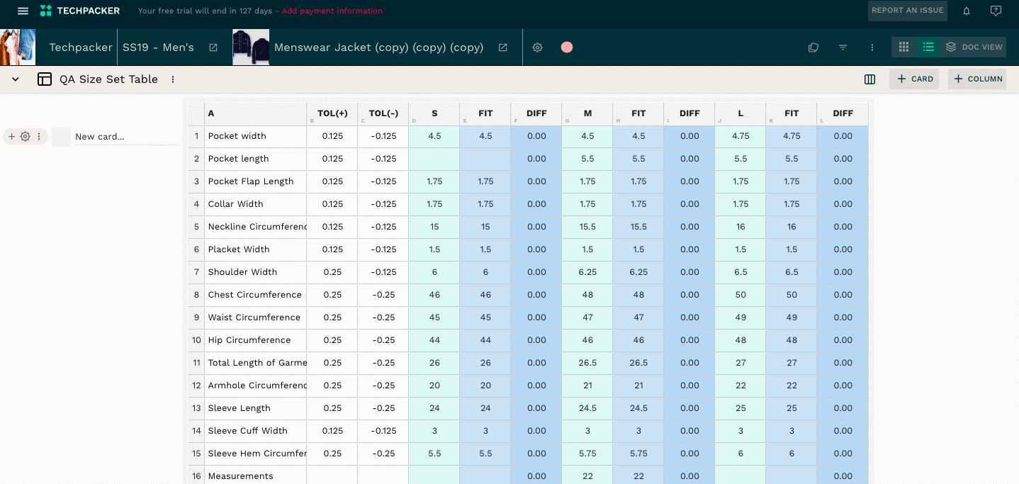 How to use QA size set template Techpacker