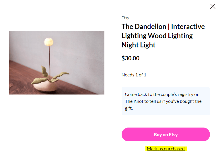 Mark Gift as Purchased when a gift was added from a nonregistry