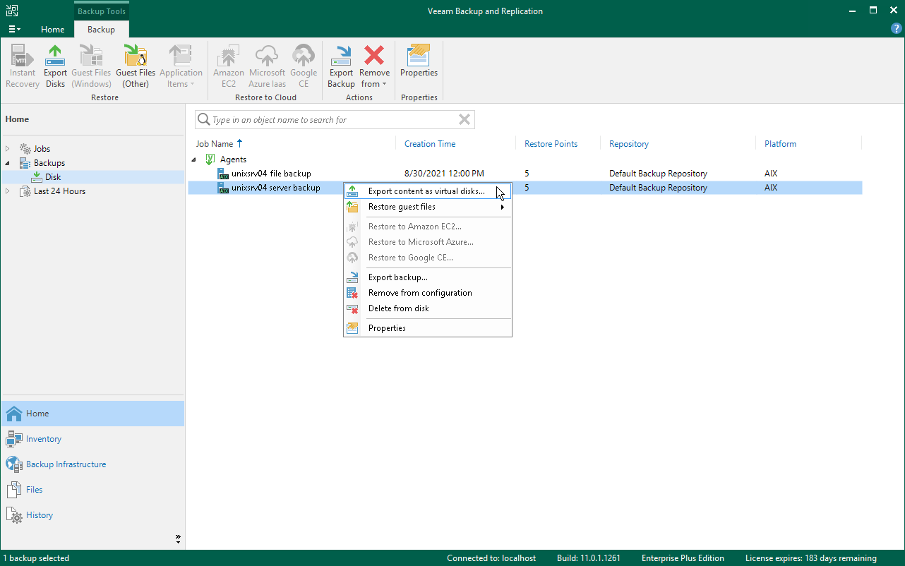 Step 1. Launch Export Disk Wizard Veeam Agent for IBM AIX User Guide