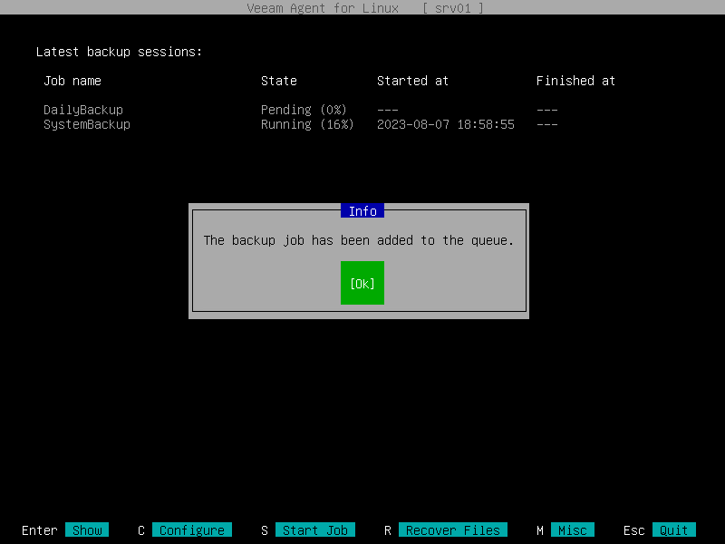 Starting Backup Job from Control Panel Veeam Agent for Linux User Guide