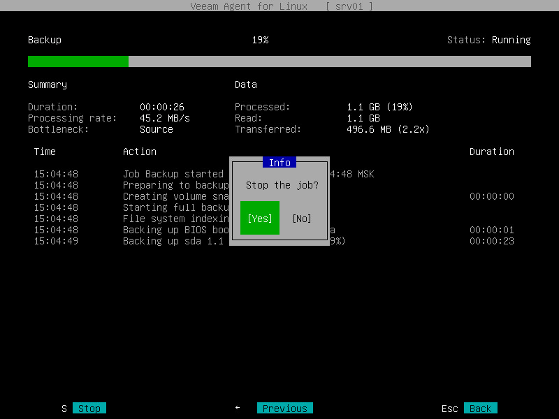 Stopping Backup Job Veeam Agent for Linux User Guide