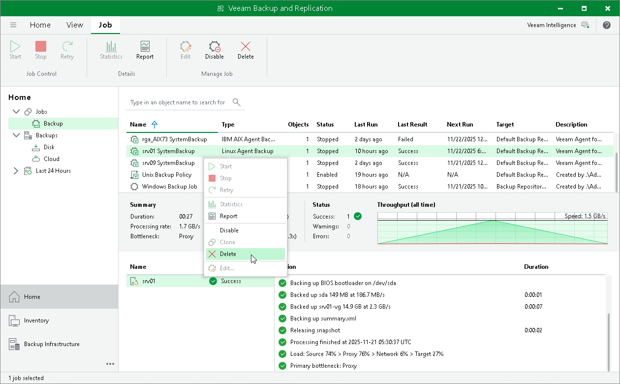 Deleting Veeam Agent Backup Jobs Veeam Agent for Linux User Guide