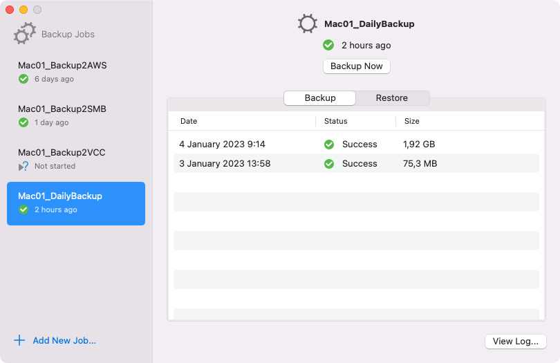 Starting Backup Job Veeam Agent for Mac User Guide