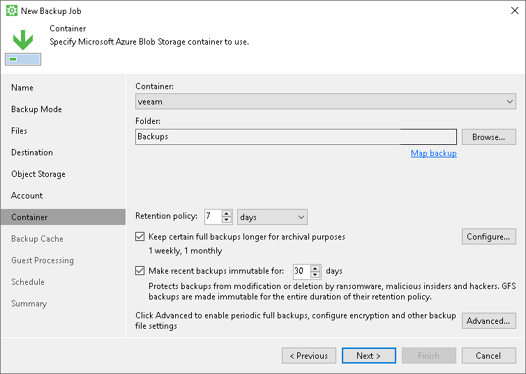 Microsoft Azure Blob Storage Settings Veeam Agent for Microsoft