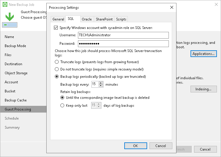 Microsoft SQL Server Transaction Log Settings Veeam Agent for