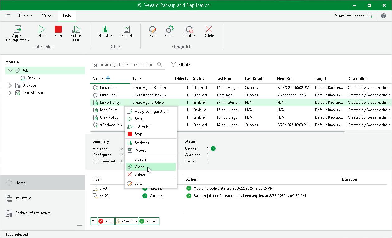 Cloning Backup Policy Veeam Agent Management Guide