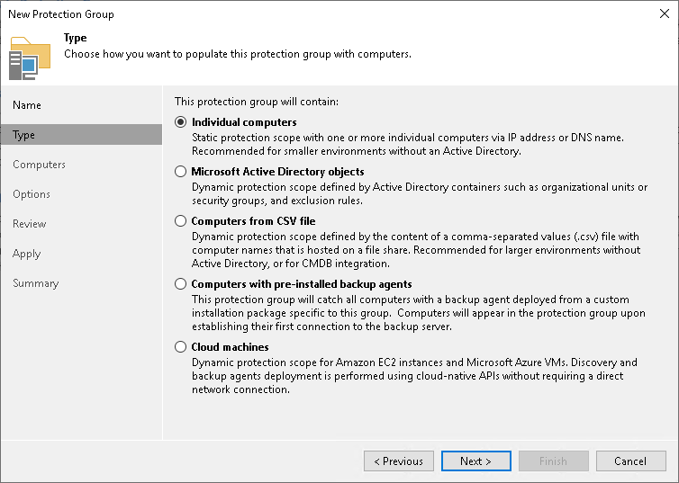 Step 3. Select Protection Group Type Veeam Agent Management Guide