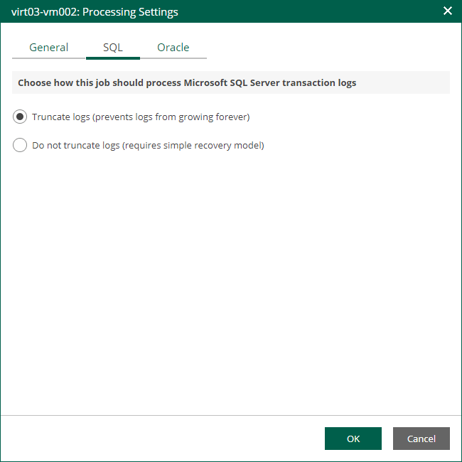 Microsoft SQL Server Transaction Log Settings Veeam Backup Enterprise