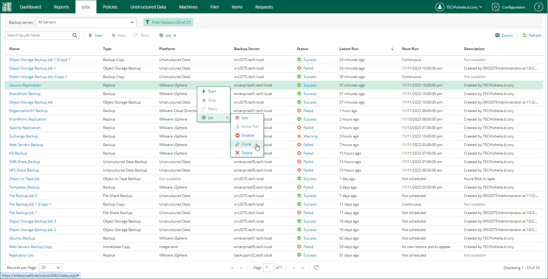 Cloning Jobs Veeam Backup Enterprise Manager Guide