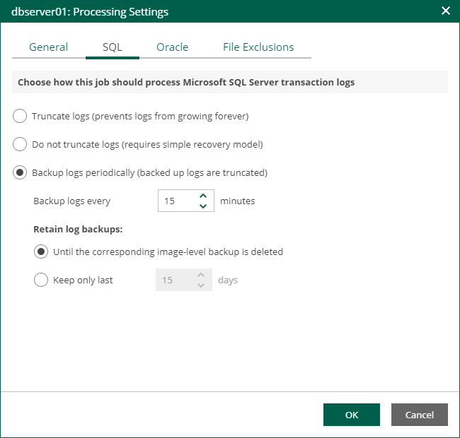 Microsoft SQL Server Transaction Log Settings Veeam Backup Enterprise