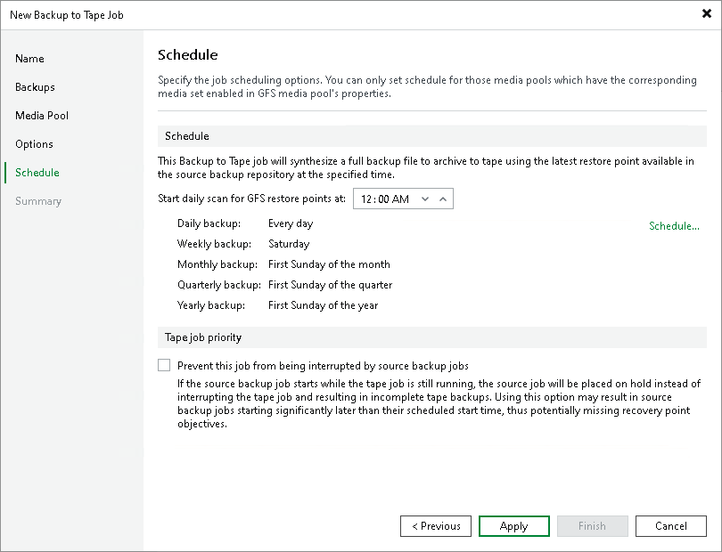 Schedule for GFS Job User Guide for Microsoft HyperV