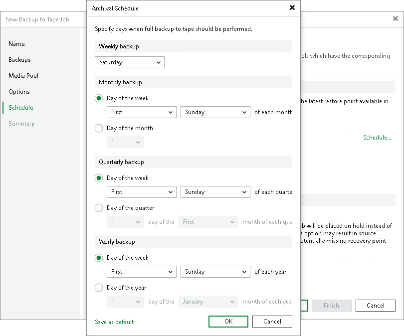 Schedule for GFS Job User Guide for Microsoft HyperV