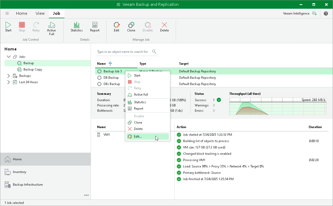 Editing Job Settings User Guide for Microsoft HyperV
