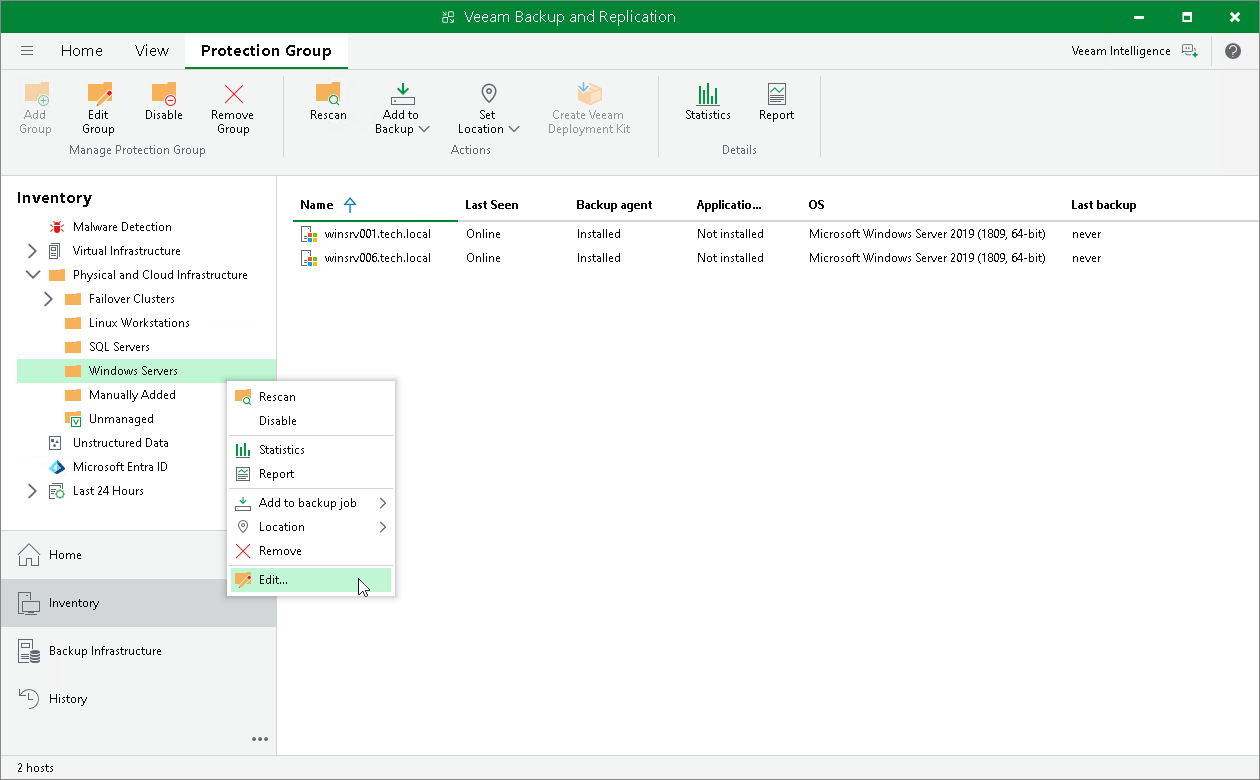 Editing Protection Group Settings Veeam Plugins for Enterprise