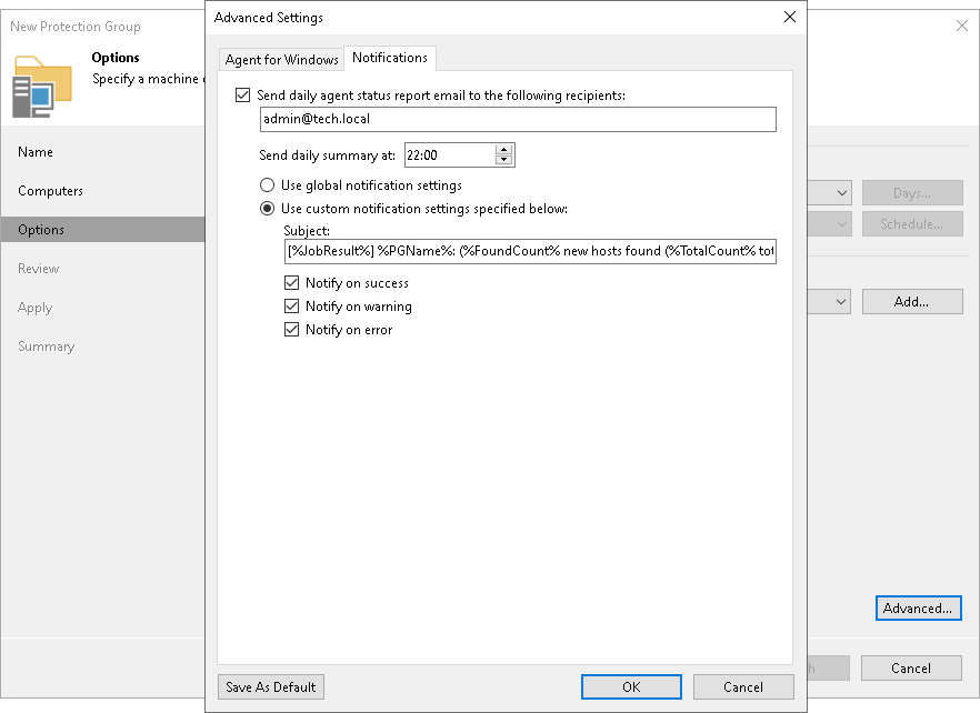 Step 8. Specify Advanced Protection Group Settings Veeam Plugins for