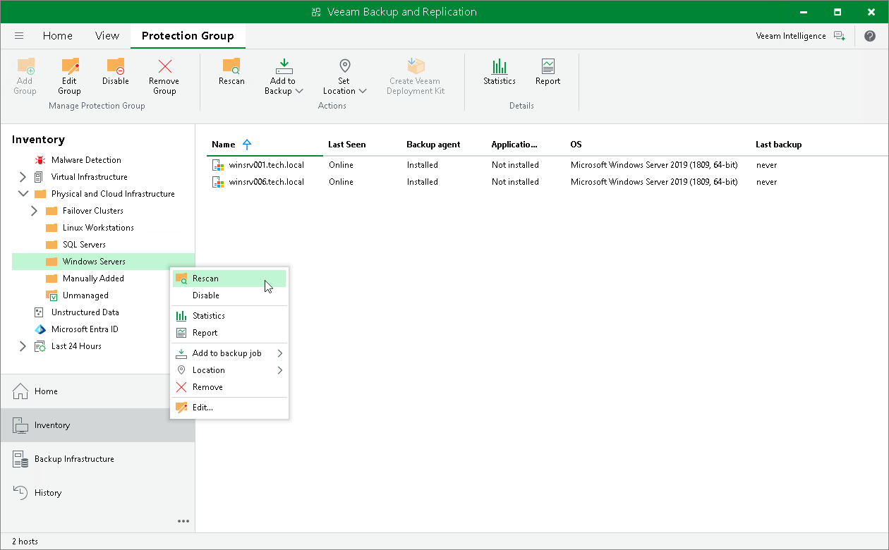 Rescanning Protection Group Veeam Plugins for Enterprise Applications