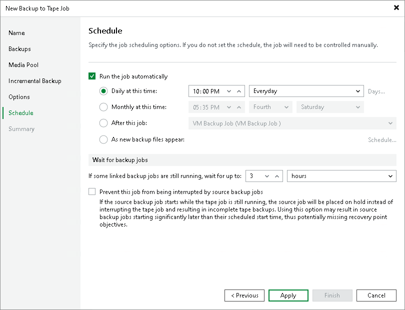 Schedule for Backup to Tape Job User Guide for VMware vSphere