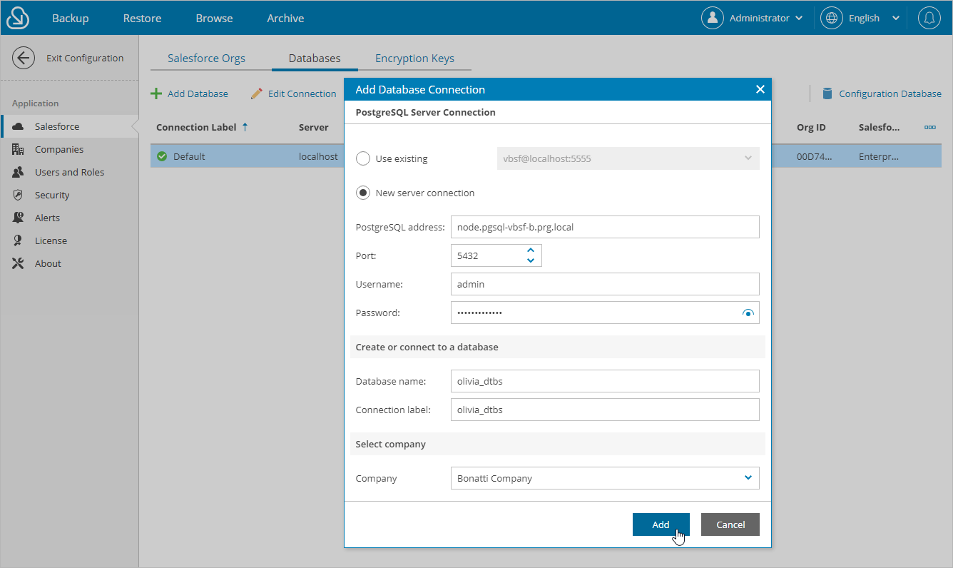 Adding Databases Veeam Backup for Salesforce User Guide